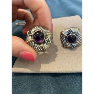 DAVID YURMAN Pair of Sterling Silver / 14k Gold / Amethyst / Peridot Earrings